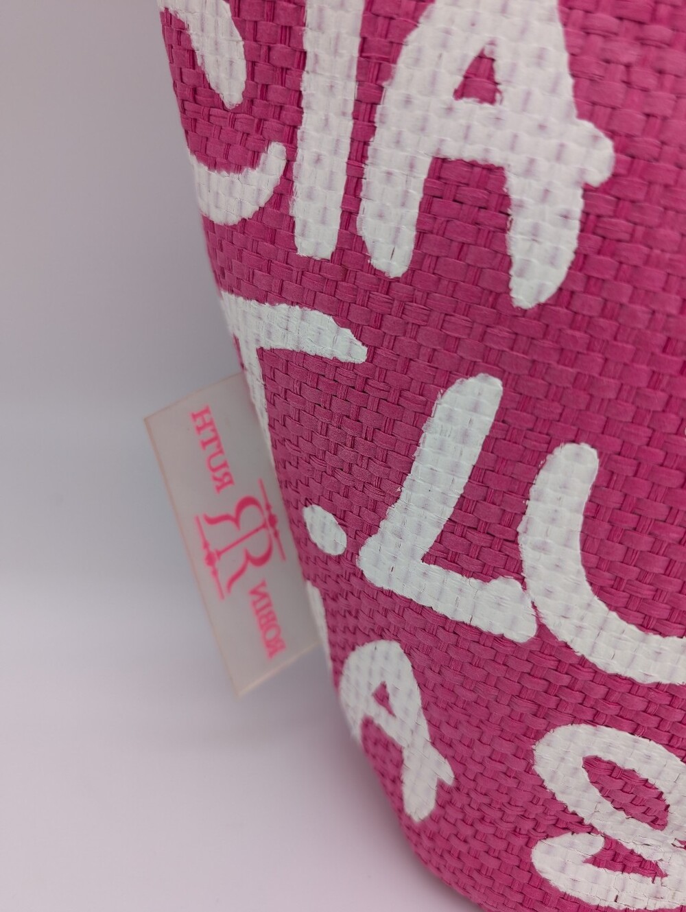 Robin Ruth "Be-Noticed Basket" St. Lucia Travel Tote Pink Wicker Straw - Picture 5 of 10